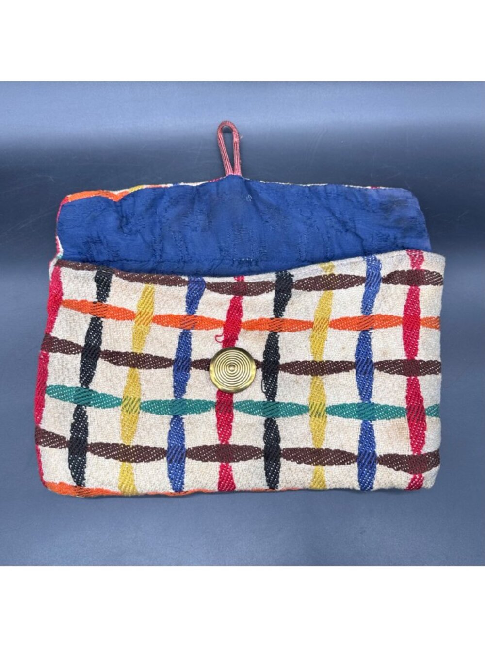 Vintage Clutch Handbag 1940s Woven Rainbow Purse Cosmetics Hosiery Mid Century - Picture 2 of 12